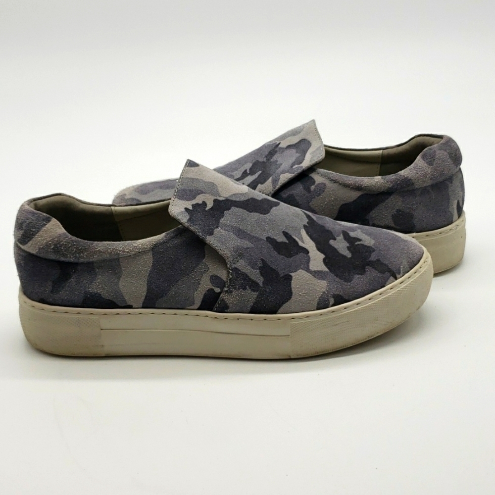 𝅺j/slides NYC Women US 8 grey camouflage sneakers suede slip on